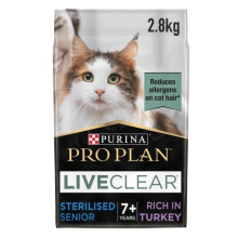 PRO PLAN LIVECLEAR Senior 7+ STERILISED Rich in Turkey Dry Cat Food 2.8kg, for Neutered Cats
