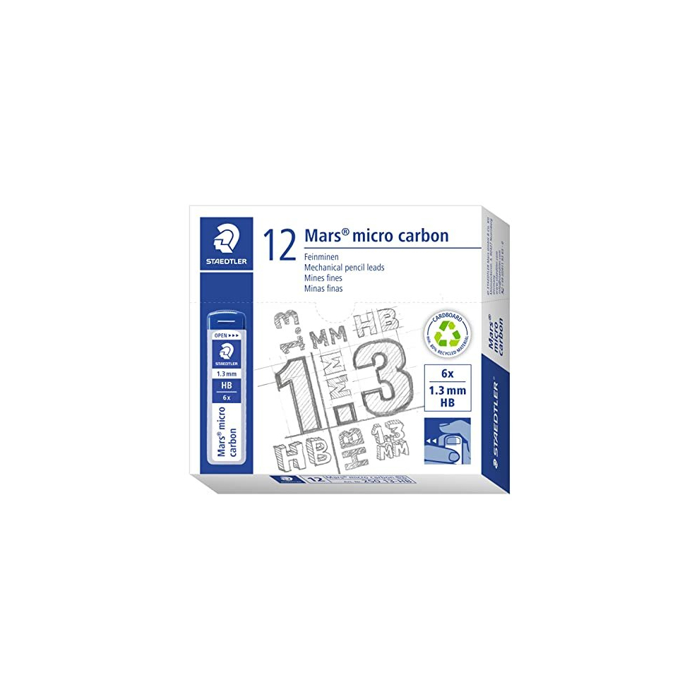 Staedtler 250 13-Hb Mars Micro Refill Leads For Mechanical Pencils - Hb, 1.3Mm (Box Of 12 X Tubes Of 6 Leads)
