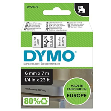 Authentic D1 Labels Black Print on Clear Tape 6 mm x 7 m Self-Adhesive Labels for LabelManager Label Makers Made in Europe