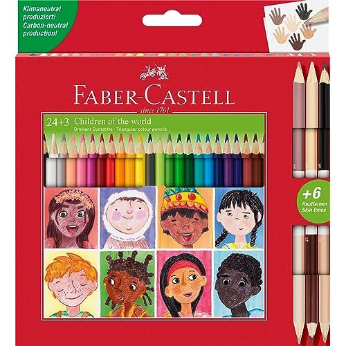 Faber-Castell Triangular Colour Pencil Set - 24 Colours + 3 Bi-Colour Skintone Pencils