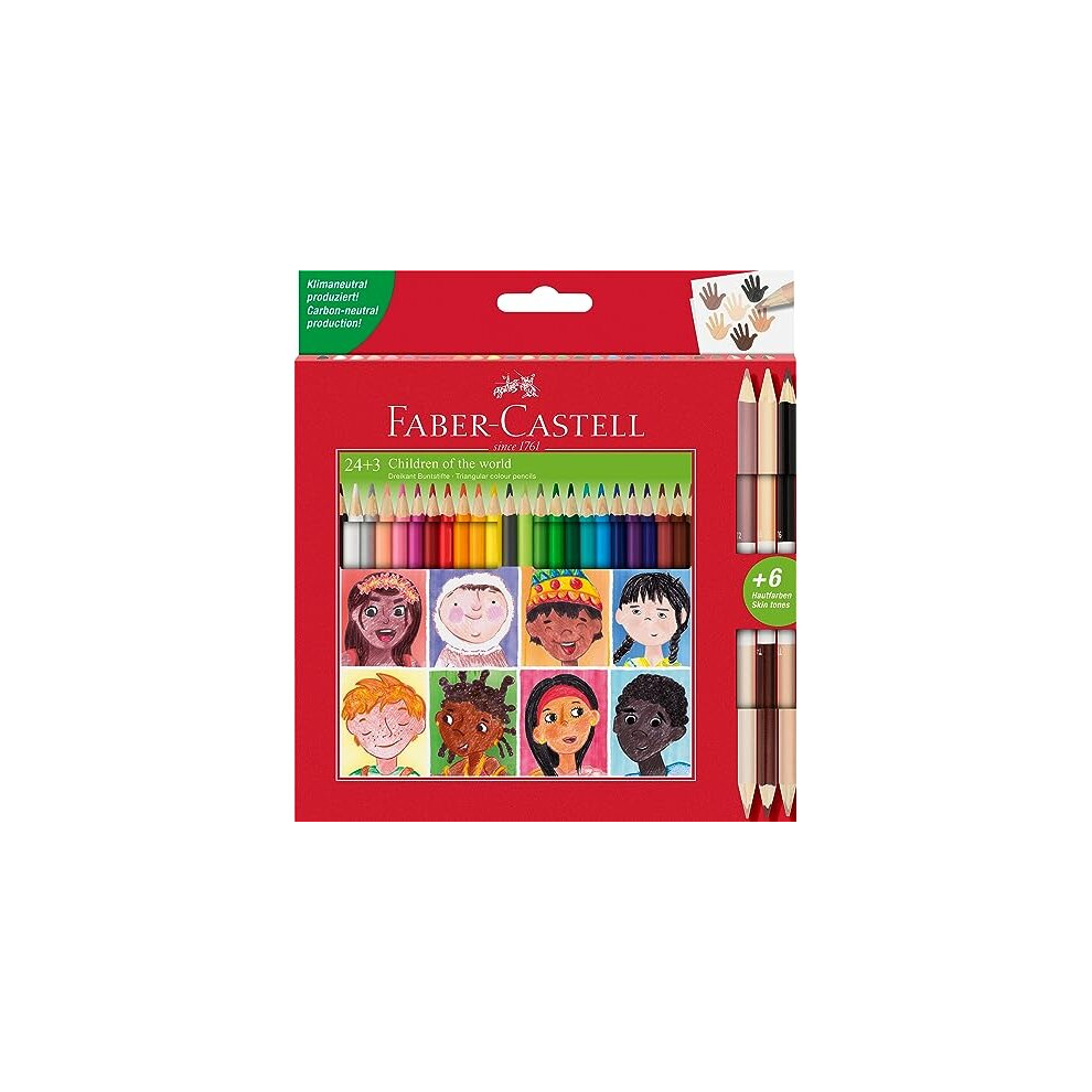 Faber-Castell Triangular Colour Pencil Set - 24 Colours + 3 Bi-Colour Skintone Pencils