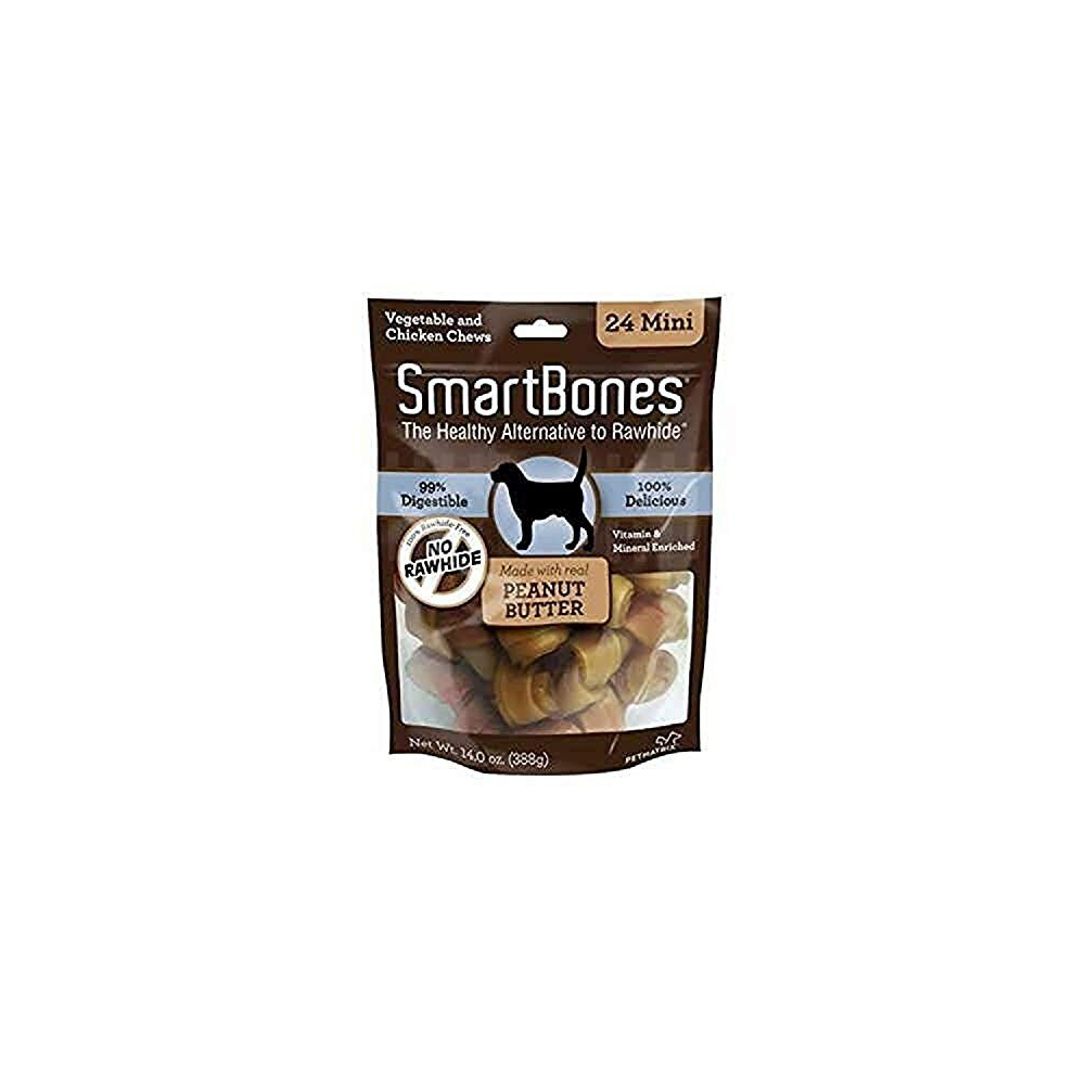Mini Chews With Real Peanut Butter 24 Count, Rawhide-FreeChews For Dogs (Packaging May Vary)