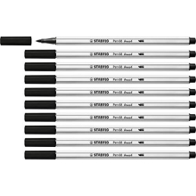 Premium Fibre-Tip Pen with Brush Tip - STABILO Pen 68 brush - Pack of 10 - Black