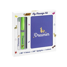 My Message Dreamer Kit - Stationery Kit with 1 Ballpoint Pen 4 Colours/ 1 Highlighter Grip Green/ 1 A6 White Notebook, Multicolor, (Pack of 1), 972091