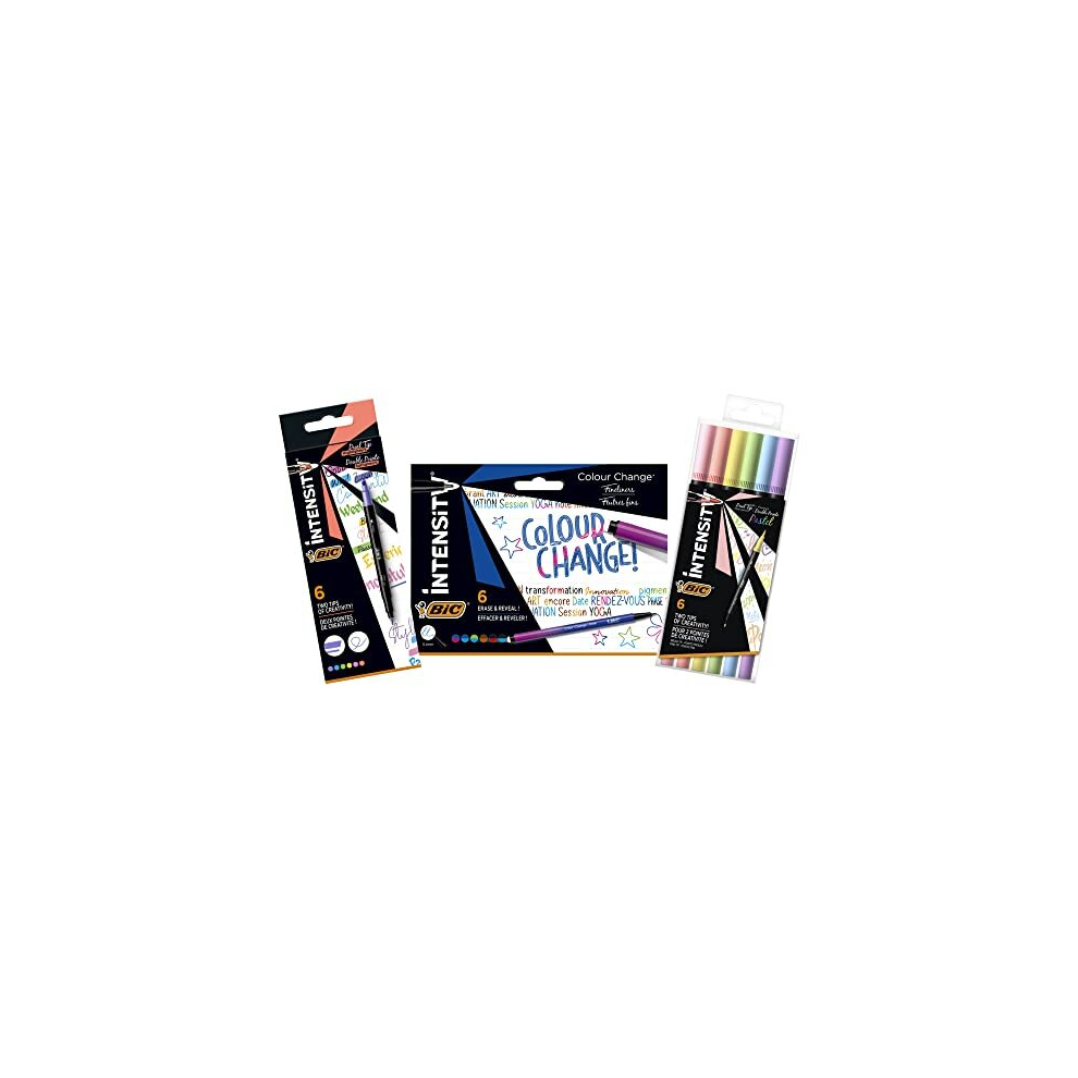 Bic Intensity 2-In-1 Colour Changing Pen Set With Dual Brush And Dual Tip Highlighter Pens - 3 Packs Of 6, Multicolor, (503935)