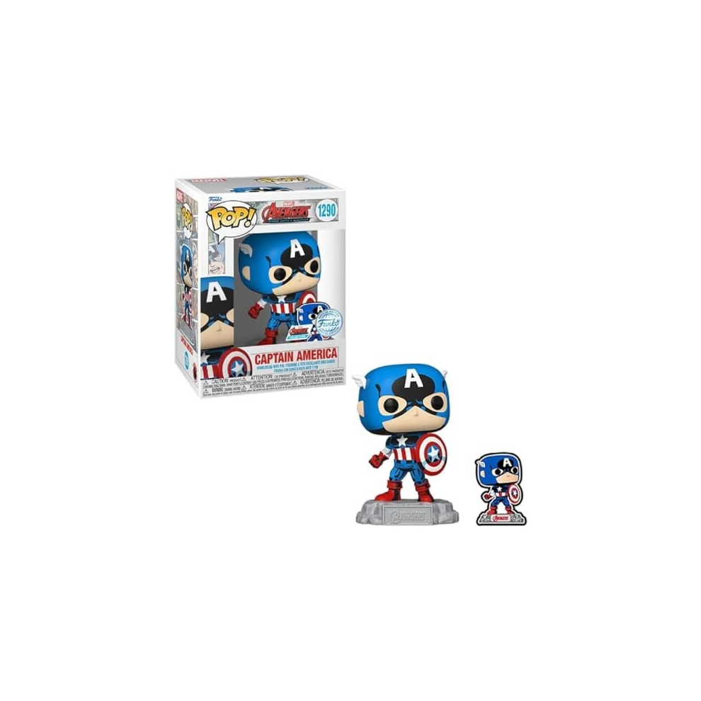 POP! Marvel: A60- Comic Captain America With Enamel Pin - Marvel Comics - Amazon Exclusive - Collectable Vinyl Figure - Gift Idea - Official