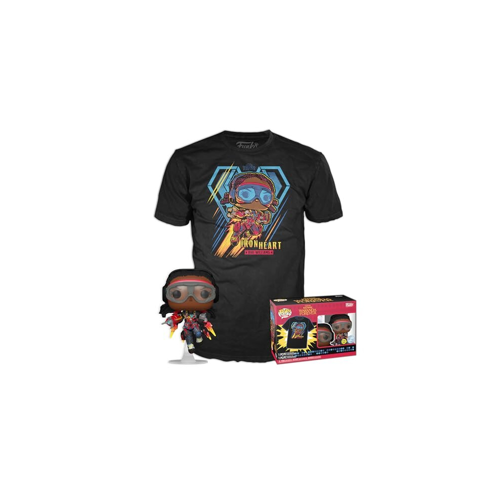 Pop! & Tee: Black Panther Wakanda Forever - Ironheart MK1 - Glow In the Dark - Large - (L) - T-Shirt - Clothes With Collectable Vinyl Figure - Gift