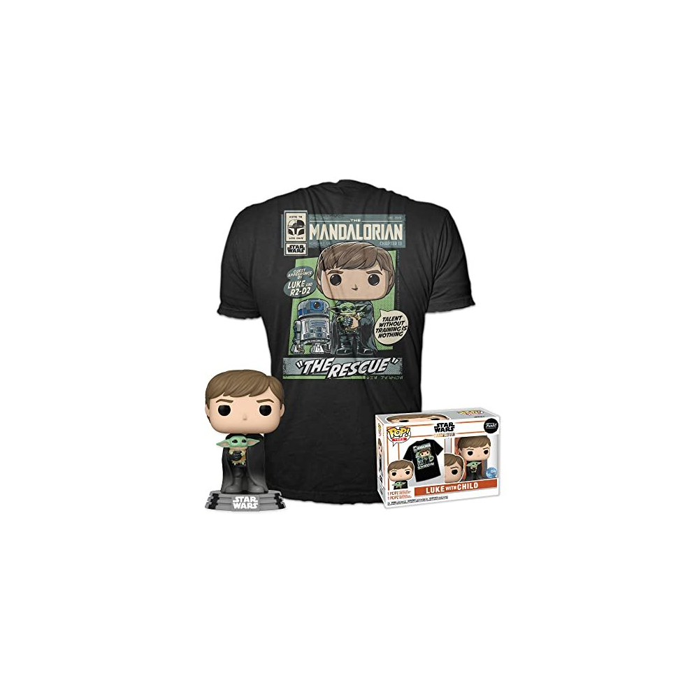 Pop! & Tee: Star Wars: the Mandalorian - Luke With Grogu (the Child, Baby Yoda) - Medium - T-Shirt - Clothes With Collectable Vinyl Figure - Gift Idea