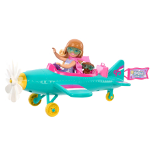 Barbie Chelsea peut   tre une poup  e et un avion, un avion 2 places avec une h  lice Daisy rotative et 7 accessoires, dont un chiot et des autocoll
