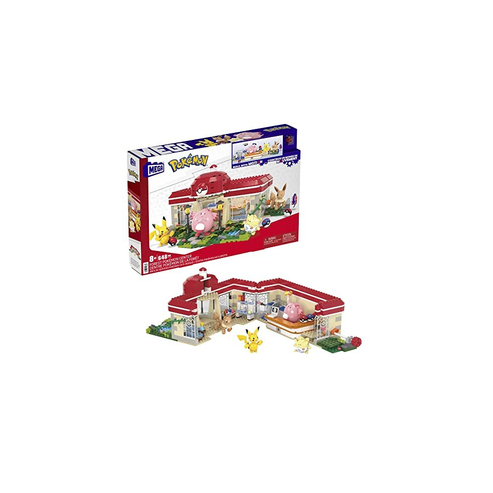Mega Pokémon Playset, Forest Pokemon Center Includes Pikachu, Chansey, Eevee, And Togepi, Building Toys For Kids And Adults, Collectible Character Model