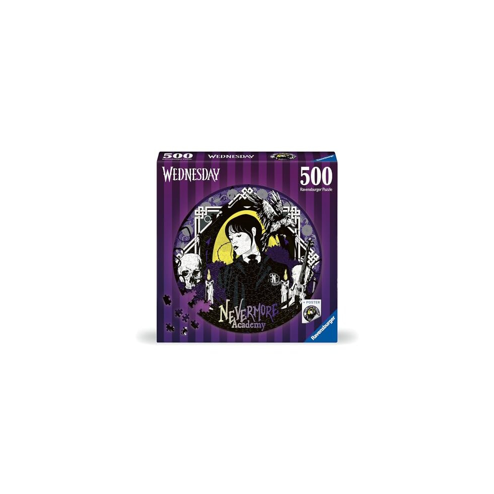 Ravensburger 17573 Wednesday Addams Gifts-Circular 500 Piece Jigsaw Puzzle For Adults And Kids Age 10 Years Up