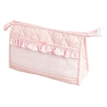 - Travel Toiletry Bag with Zip and Embroidered Aida Fabric Insert - Made in Italy - Pink