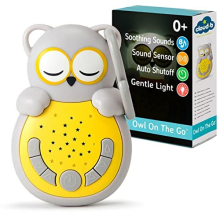 Travel Comforting Sound Machine w/Calming Light | 4 White Noise and 4 Lullabies | Re-Activating Smart Sensor | Sweet Dreamz Grey Owl