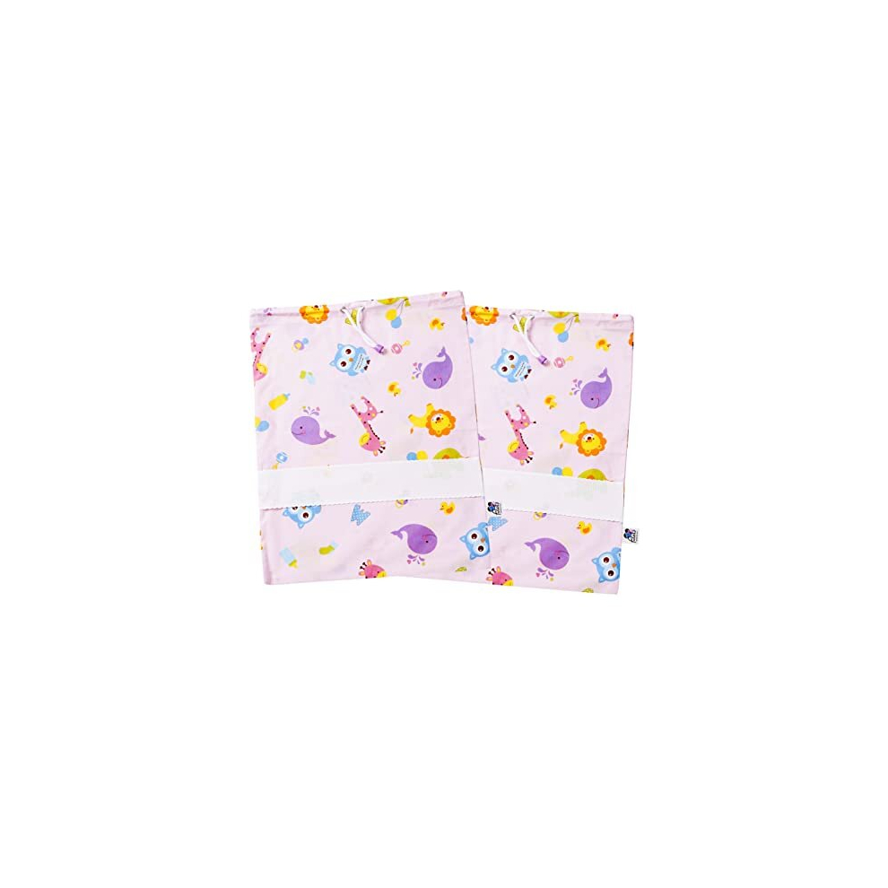Set Of Two Printed Cotton Nursery Bags, Changing Bags, Layette Bags, Shoe Bags, With Aida Canvas Embroidery, Made In Italy, 42 X 34 Cm, Letters And Filet