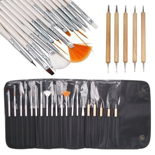 20pc Nail Art Design Painting Dotting Detailing Pen Brushes Bundle Tool Kit Set