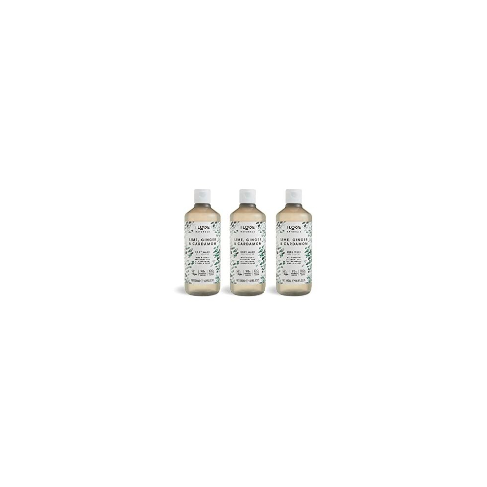 Naturals Lime, Ginger & Cardamon Body Wash, Natural Oils Of Cardamon, Ginger & Sage, Formulated Using Essential Oils For Silky Smooth Skin, 3 x 500ml