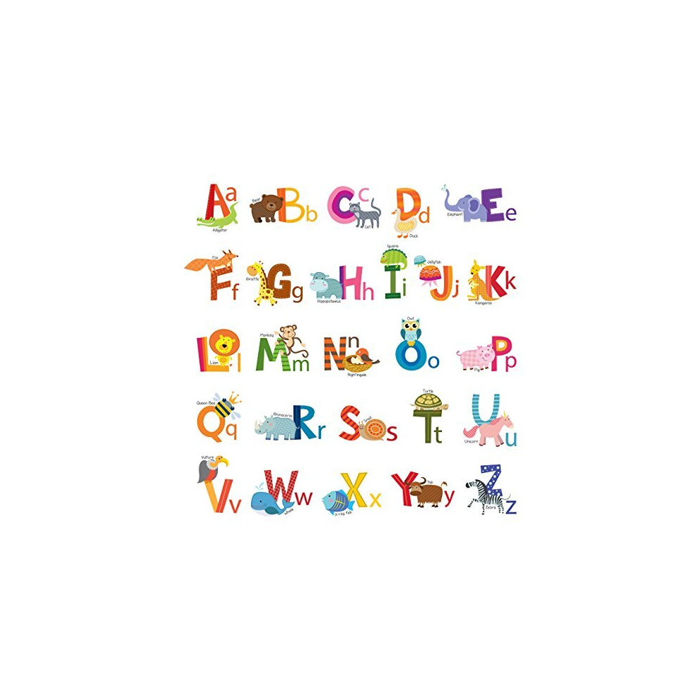 Decowall Ds-8002 Animal Alphabet (Small) Kids Wall Stickers Decals Peel And Stick Removable For Nursery Bedroom Living Room Art Murals Decorations