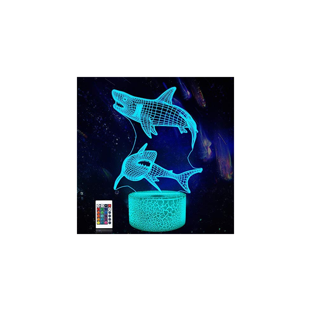 Shark 3D Night Light, Illusions Lamp with Remote Control 16 Colors Changing Table Desk Decor Lamp Bedroom Children Room Decorative Best Festival