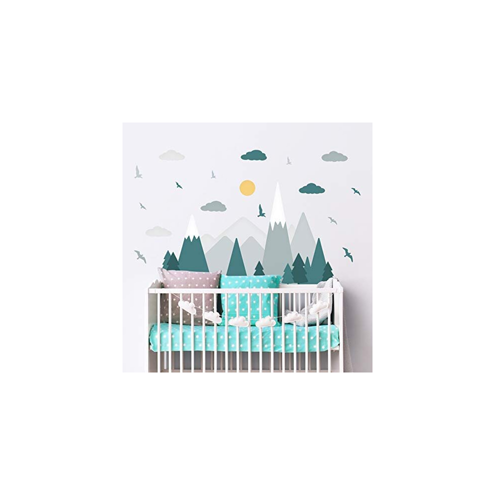 Colourful Mountains Landscape, Scandinavian Style, Children Wall Stickers, Mountain Decals, Nursery, Babyroom, Woodland, Adventure, Wall Décor