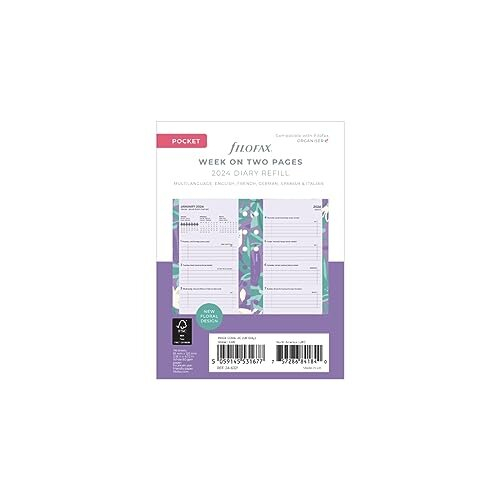 Pocket Illustrated Floral Week on 2 Pages 2022 Diary Pack