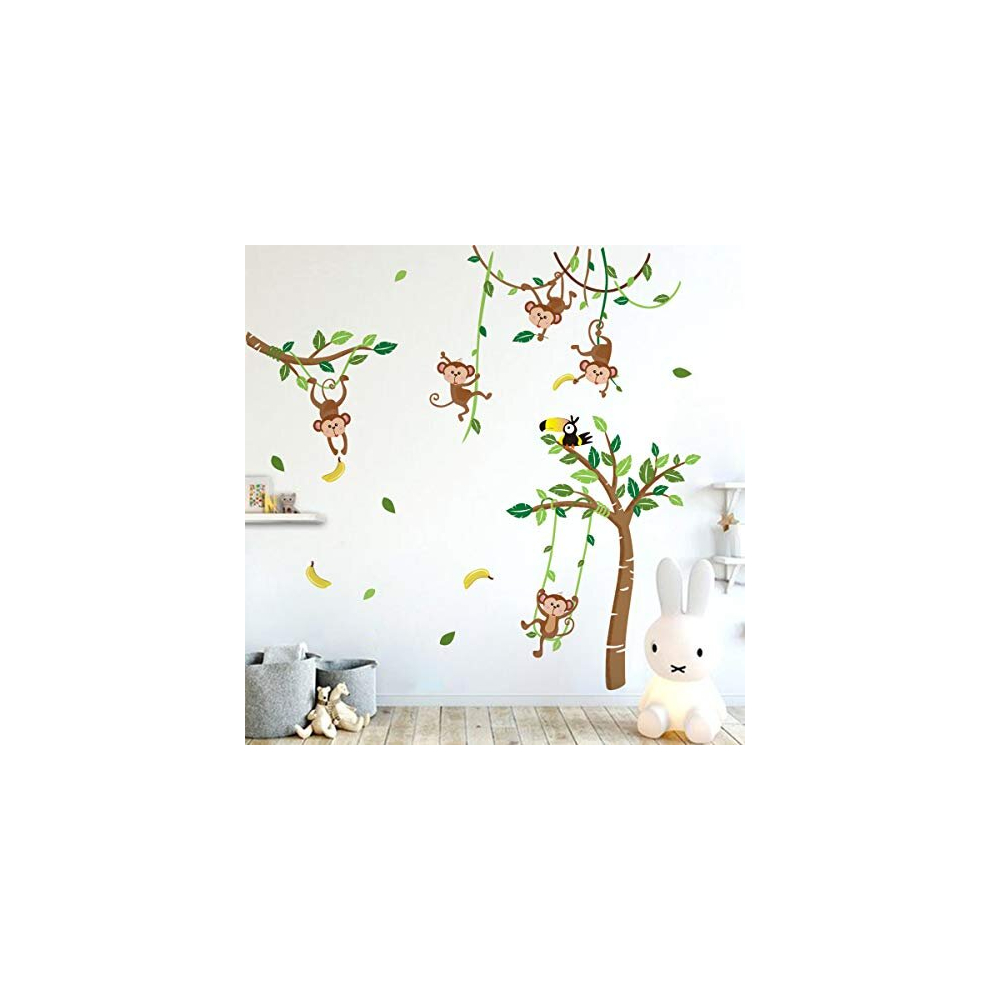 Monkey And Tree Wall Decals Animals Jungle Wall Stickers Tv Wall Décor For Baby Nursery Kids Bedroom Runtoo