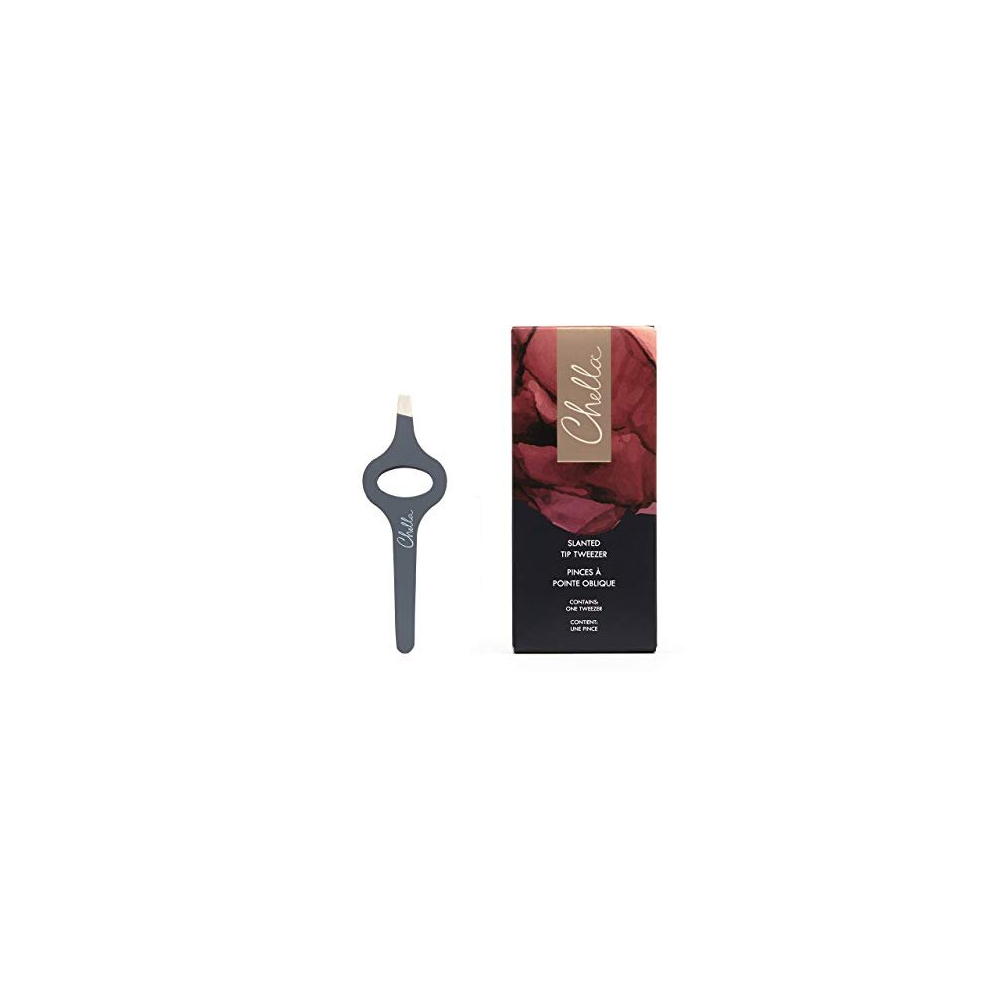 Chella Eyebrow Tweezers, Rubber Coated Stainless Steel Slanted Brow Tweezer