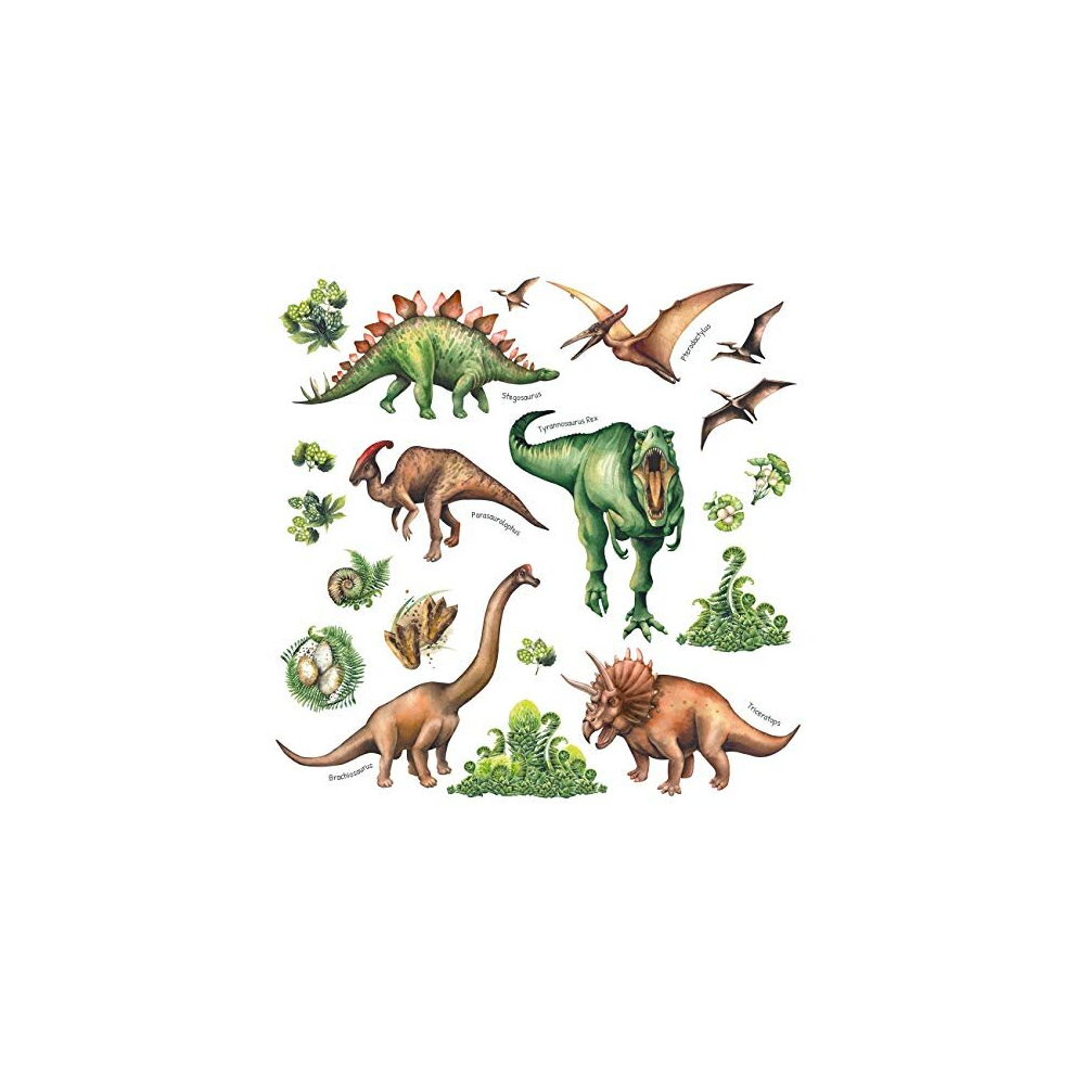 DS-8034 Watercolour Dinosaur (Small) Kids Wall Stickers Decals Peel and Stick Removable for Nursery Bedroom Living Room Art murals Decorations