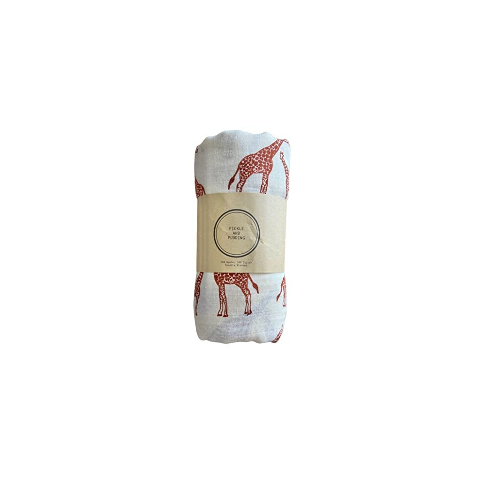 Bamboo Newborn Baby Muslin Swaddle Blanket Wrap - Extra Large Muslin for Boys and Girls - Giraffe Design, 110x120cm