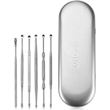 Ear Wax Removal Kit - 6 Piece Ear Cleansing Tool Set, Stainless Steel Ear Curette Earwax Removal Kit for Thorough Ear Cleaner with Spiral Spring