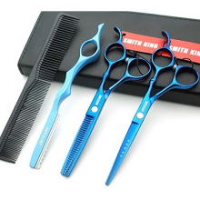 6.0 inch hair scissors set hair cutting scissors & thinning scissors with razor&comb in 1 set (Blue)