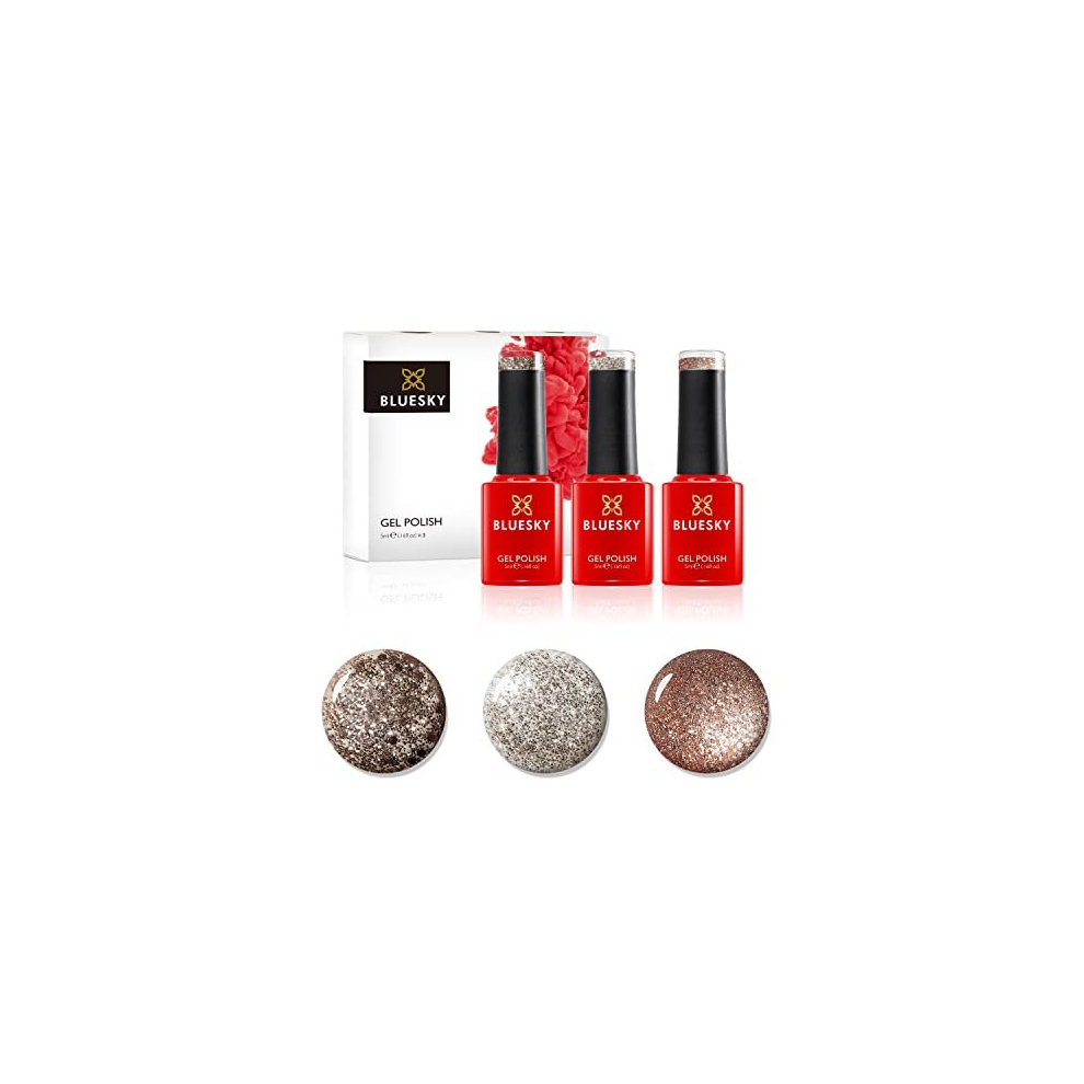 Gel Nail Polish Set, Golden Goddess, Tinsel Toast 80544, Golden Sand Dc007, Luxury Gold KS1049, 3 x 5 ml, Gold Glitter (Requires Curing Under LED/UV