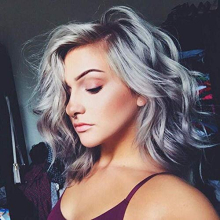 ColorfulPanda Synthetic bob Wig, Ombre Silver Grey Wave Natural Looking Short Wavy Full Heat Resistant Daily Wigs,for Cosplay or Daily Use