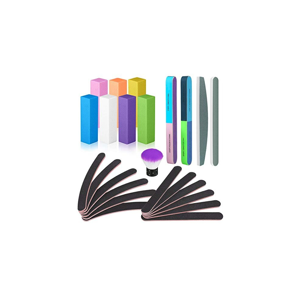 24 PCS Professional Nail Files and Buffer Kit, YOCZOX Double Sided Emery Board 100/180 Grit Nail Files and Buffer Sanding Blocks for Nail Grinding
