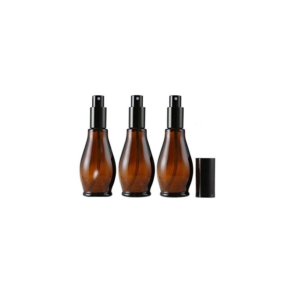 100ML Amber Glass Spray Bottle with Fine Mist Sprayers and Anti-Dust Cap for Cosmetic Cleaning Aromatherapy Essential Oil Diffuser Massage - Pack of 3