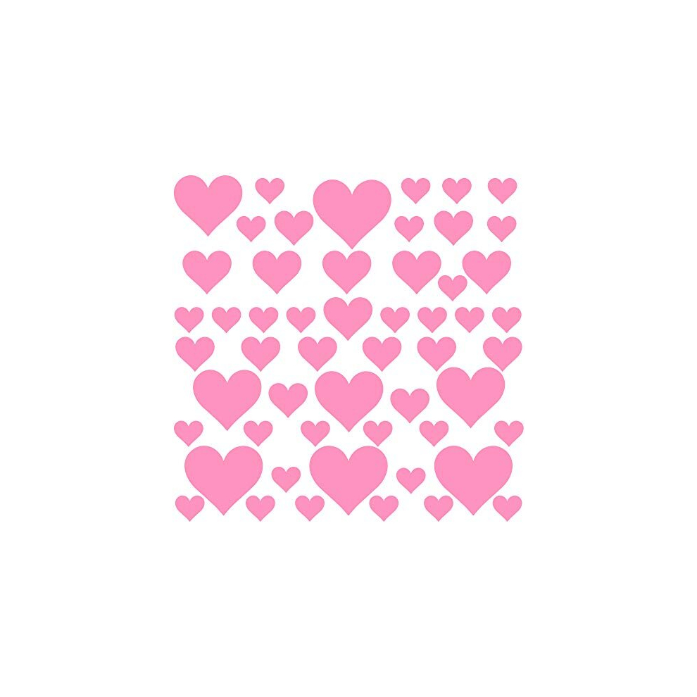 Premyo Set Of 54 Heart Wall Stickers Kids - Nursery Decor Easy To Apply - Decals For Bedrooms For Girls Rose Pink
