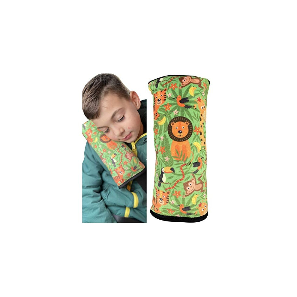 Heckbo Jungle Animals Car Seatbelt Pillow For Children - Machine Washable - Girl Boy Kids Children Soft Car Seat Belt Cover Sleeping Pillows Protection Car
