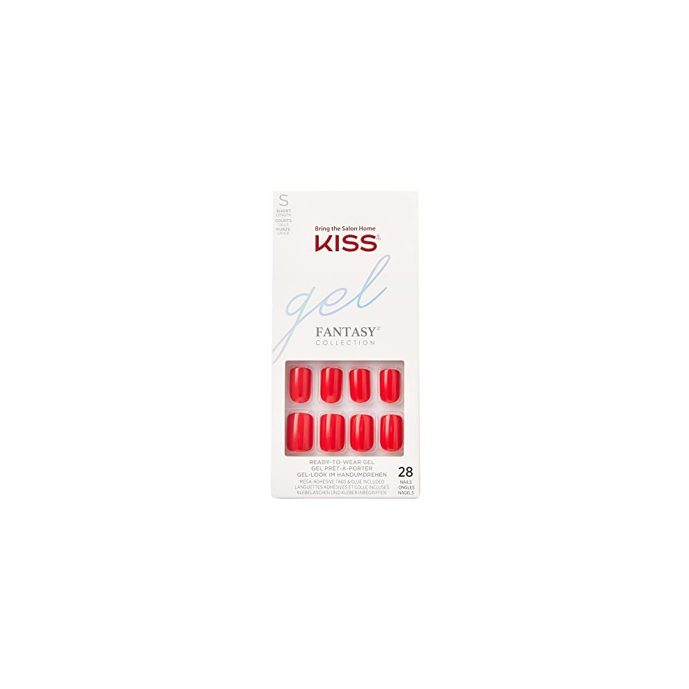 Kiss Gel Fantasy Collection Glue-On Manicure Kit, Whatever, Short Length Square Fake Nails Includes 28 False Nails, Nail Glue, Nail File, And Manicure