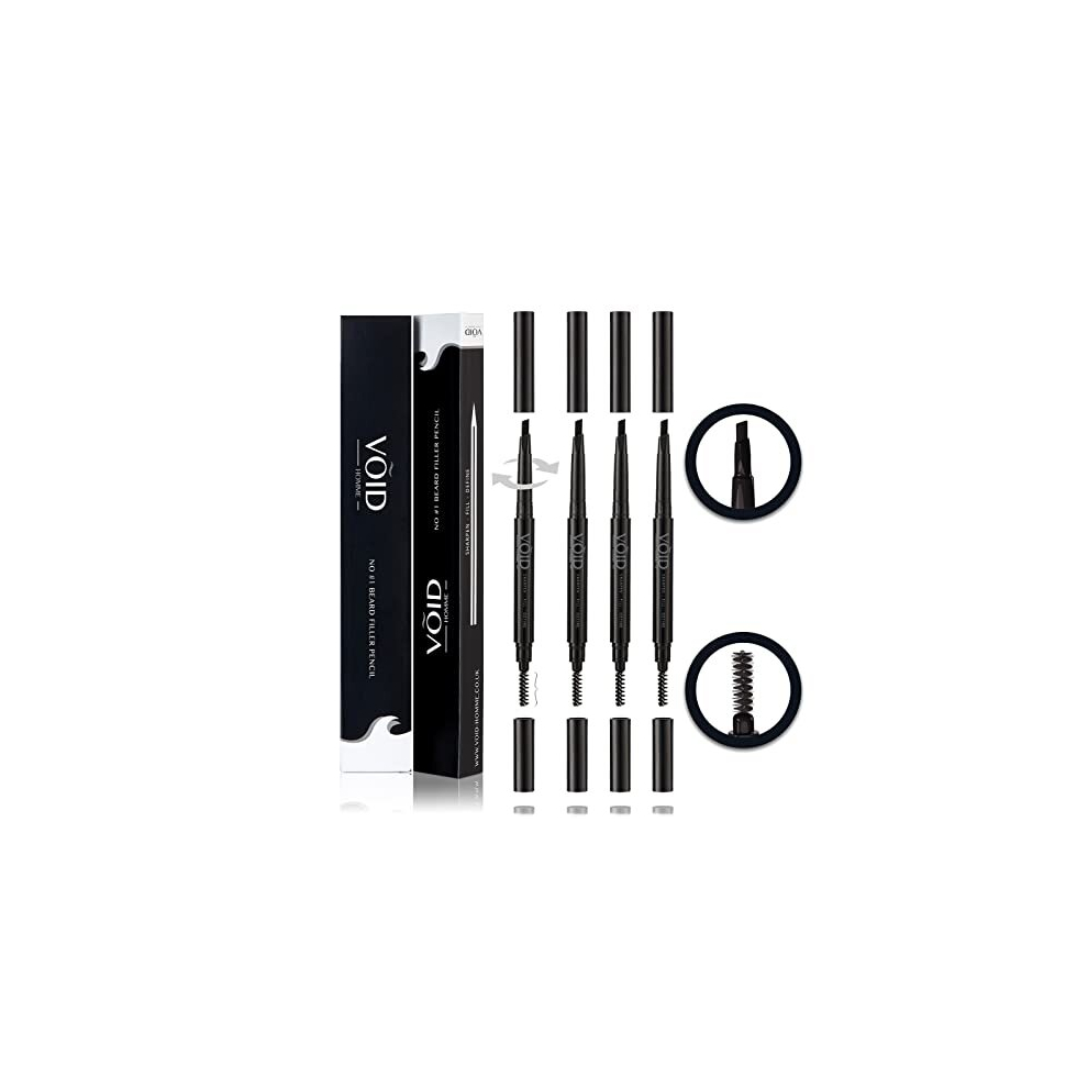 Void Homme Brown Beard Pencil Filler (Dark Set Of 4) Instant Beard Filler Pen For Thicker Beard, Mens Beard Filling Pen Kit, Void Beard Filler Pen For Beard