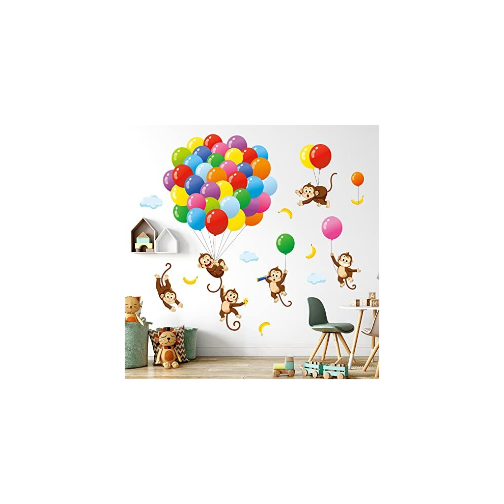 Sg-2202 Balloons Monkey Wall Stickers Cartoon Monkeys Decals For Kids Children Baby Bedroom Nursery Living Room Art Home Decor Decoration Removable Decowall