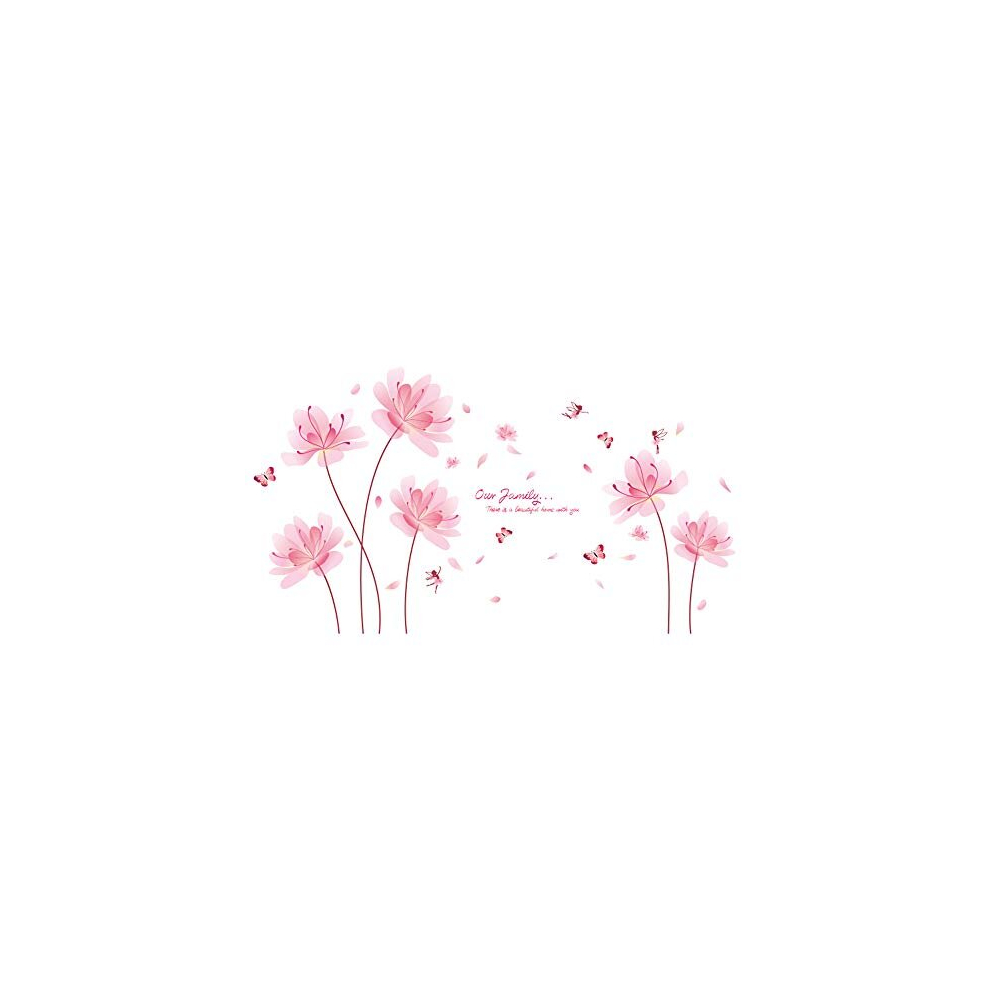 Decor, Pink Flowers, Butterflies and Elves Wall Stickers, Wall Decal for Living Room and Bedroom, Wall Art for Girls