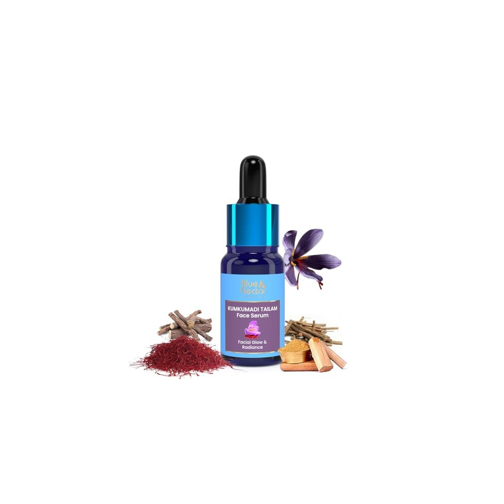 Blue Nectar Anti Aging Serum For Face, Pure Ayurveda Kumkumadi Oil For Skin Glow, Fine Line And Wrinkles, All Natural Face Oil With Saffron, Sandalwood, 26 Herbs