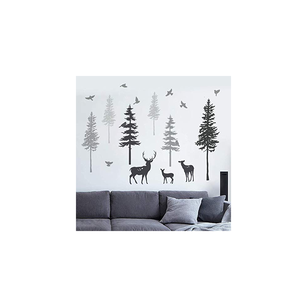 Forest Animals Wall Sticker Tree Deer Family Wall Decals Kids Living Room Bedroom Nursery Wall Decor Runtoo