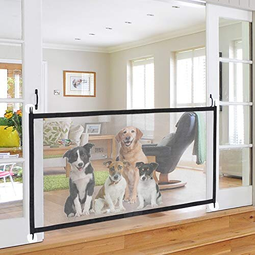 Gate for Dogs Portable Folding Stair Gate Safe Guard Mesh Pet Gate Pet Isolation Net Indoor and Outdoor Safety Gate Install Anywhere for Dogs Cats,