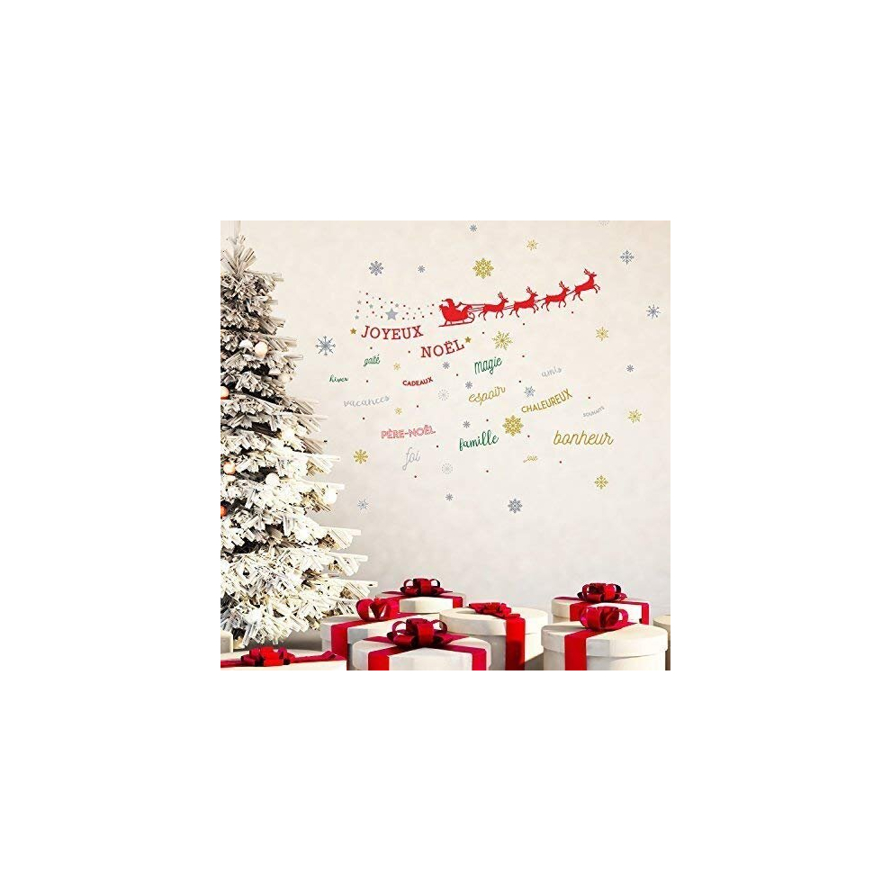 Wallflexi Christmas Decorations Wall Stickers " Christmas Reindeer With French Quotes " Wall Murals Decals Living Room Children Nursery School Walplus
