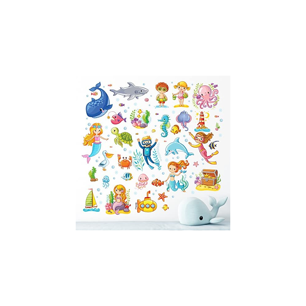Sealife Wall Stickers for Bathroom Decoration Waterproof Vinyl Decal sea Art Fish Kid Animal Room Decor Nursery Decals Kids Learning Sticker Ocean