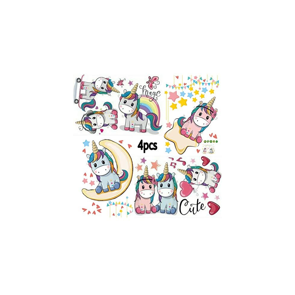 Kibi 4Pcs Unicorn Wall Sticker Unicorn Wall Sticker Rainbow Unicorn Pattern Wall Decals Wall Stickers Unicorn Wall Sticker For Girls Bedroom Kibi Store