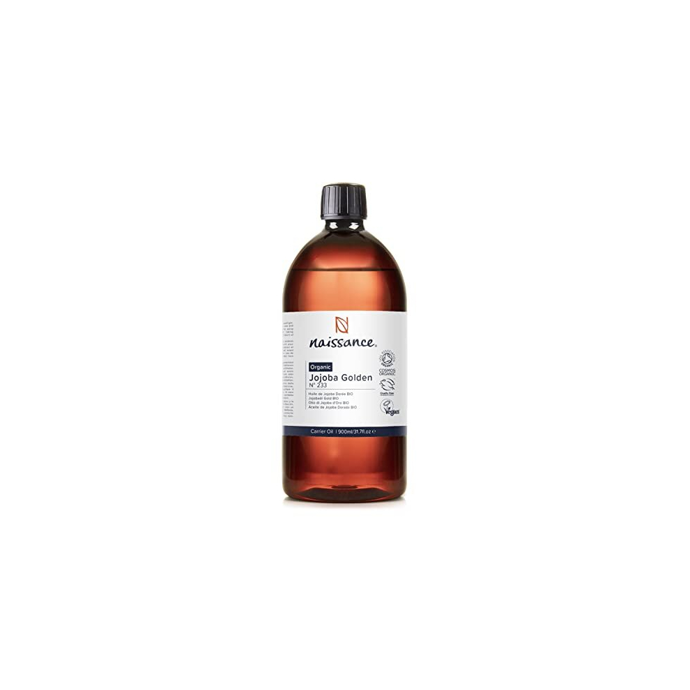 Naissance Organic Golden Jojoba Oil (No. 233) 900Ml - Pure And Natural For Face, Hair, Body, Skin, Nails - Uk Soil Association Certified, Unrefined, Vegan,