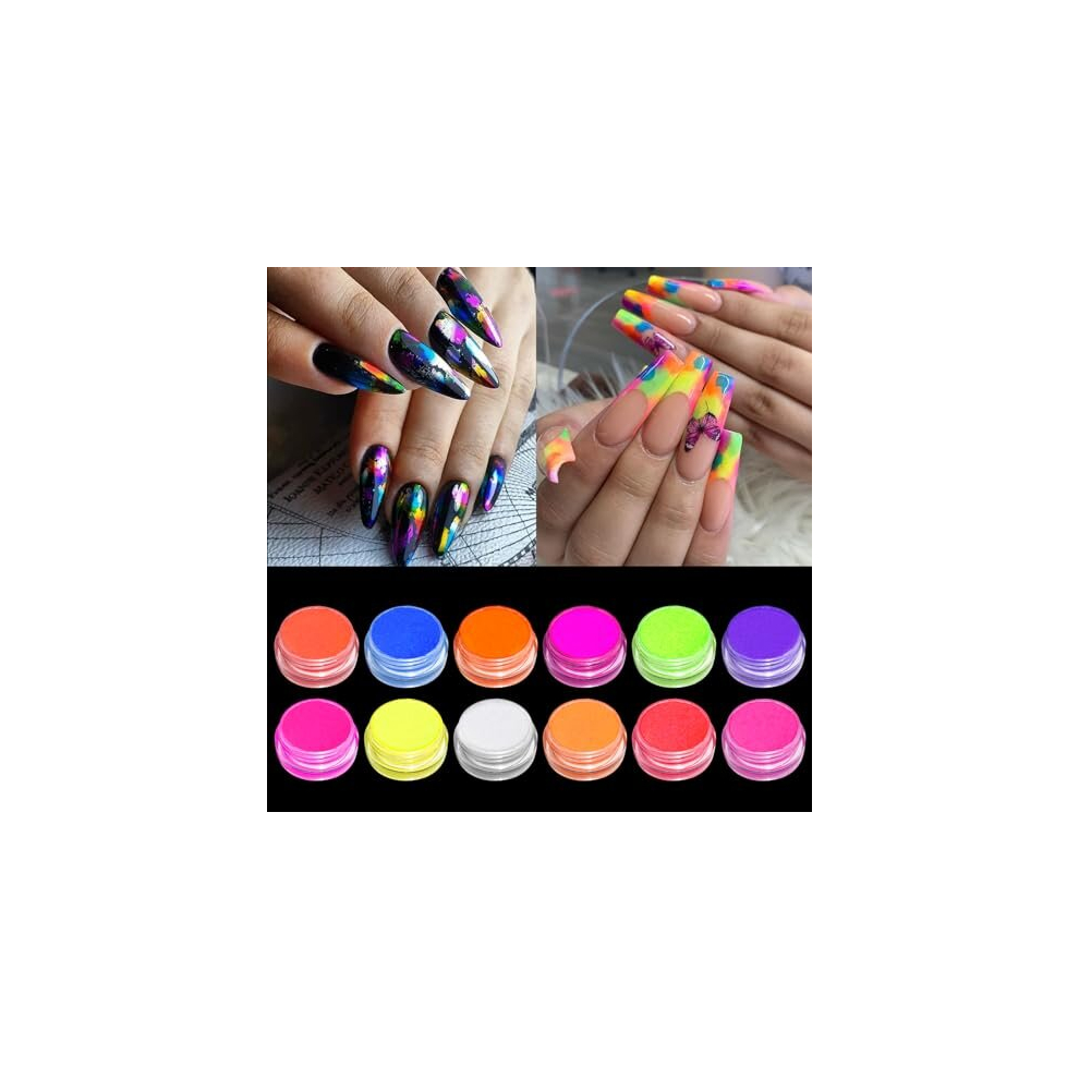 Bisheng Bishengyf Pigment Nail Powder, 12Pcs Fluorescence Pigment Ultrafine Glitter Powder For Halloween Nail Pigments Dust Nail Glitter Gradient Iridescent
