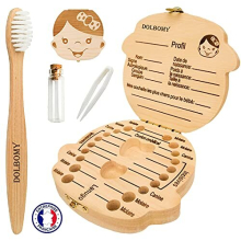 Baby Girl and Boy Milk Tooth Box in French – Free Bamboo Toothbrush – Keep and Protect Small Childhood Souvenirs – Baby Gift
