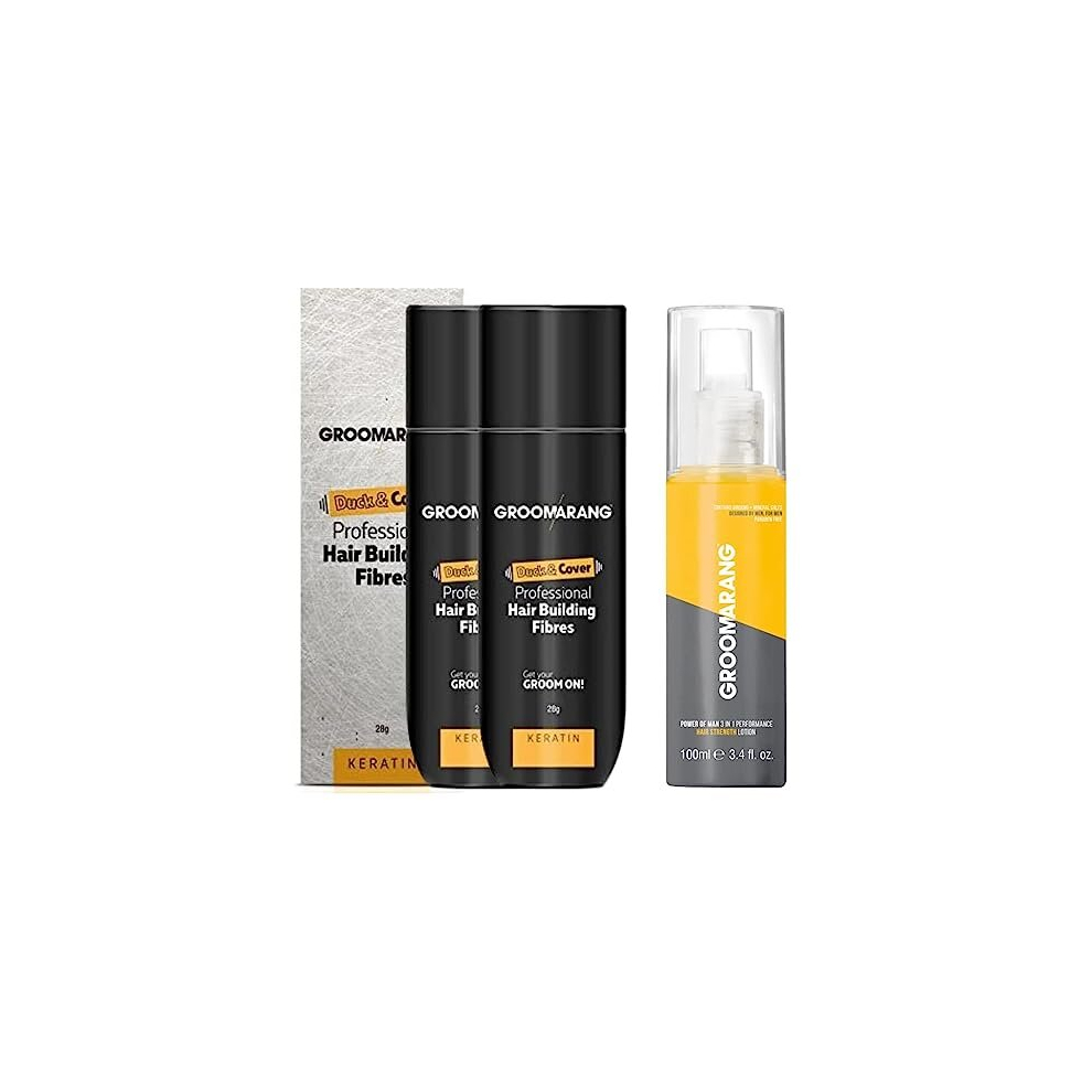 Groomarang Hair Fibres X2 Keratin Hair Building Fibres For Thinning Hair - Instantly Conceals Thinning Areas For Fuller Thicker Hair- For Men & Women